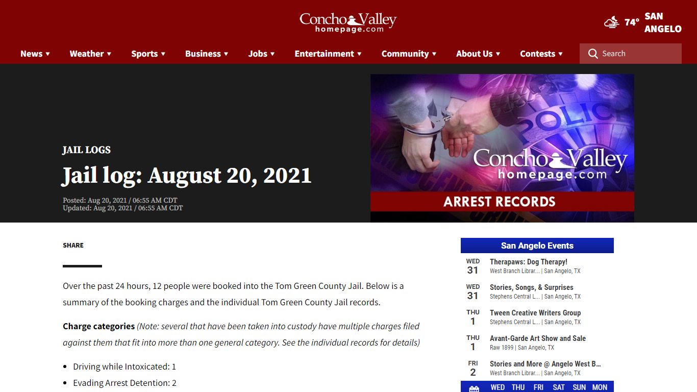 Jail log: August 20, 2021 | ConchoValleyHomepage.com